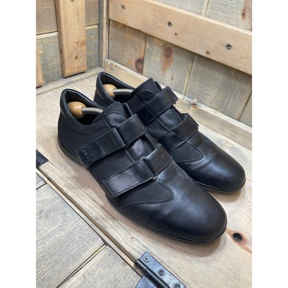 US10 EU43 Geox Respira Mens Leather Black Sneakers Hook and Eye Casual Shoes - Picture 2 of 9